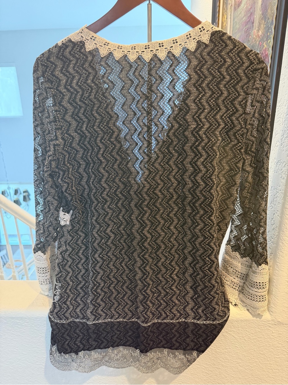 Passion Concept Whimsigoth Lace Tunic Blouse Black White Fairycore Size L EUC - Picture 5 of 9